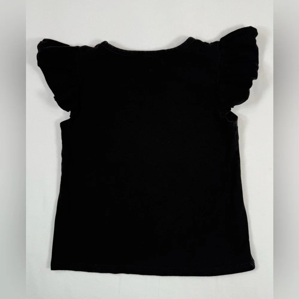 MARIE NICOLE CLOTHING Black Sunflower Applique Cap Sleeve Floral T-Shirt Size‎ 6